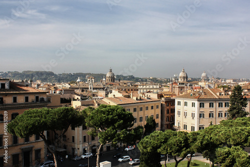 Aerial view of Rome street, Italy. Beautiful ancient buildings, cityscape