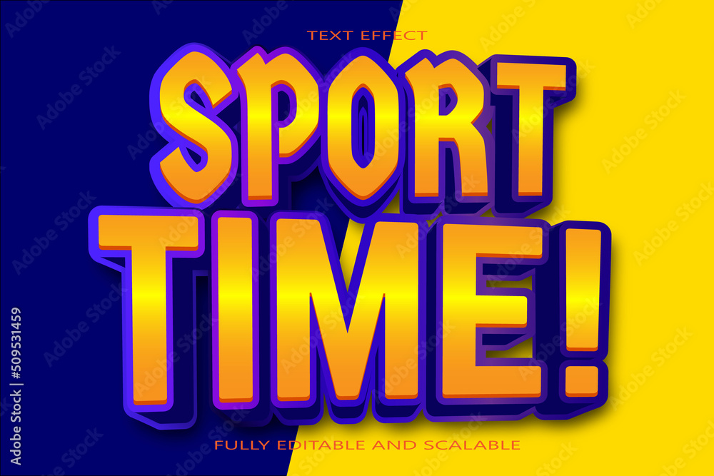 Sport Time color Editable Text effect 3D emboss modern style