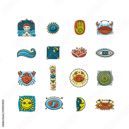 Cancer Zodiac. Icons set for your design