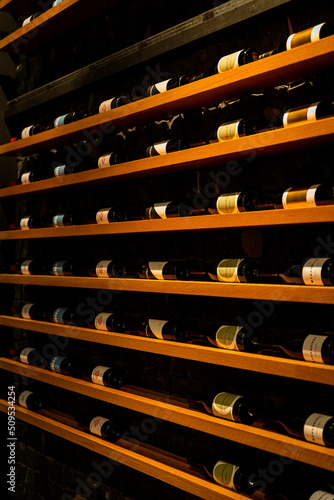 Wine bottles wall display