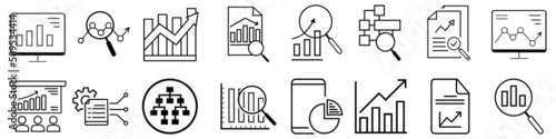 Data analysis vector icon set. Contains such icon as analytic illustration sign collection,
 chart symbol, graph logo, growth, traffic, research, statistic.