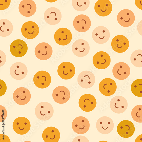 Cute retro style - smiley face  happy face print pattern  seamless repeat  repeat pattern file