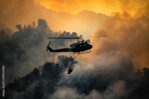 Fotografiet Military heli support wildfire Italy
