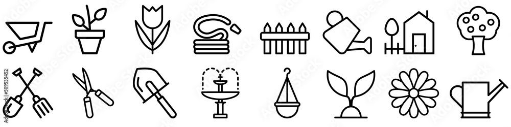 Naklejka premium Garden icon vector set. farm illustration sign collection. vegetable garden symbol. 