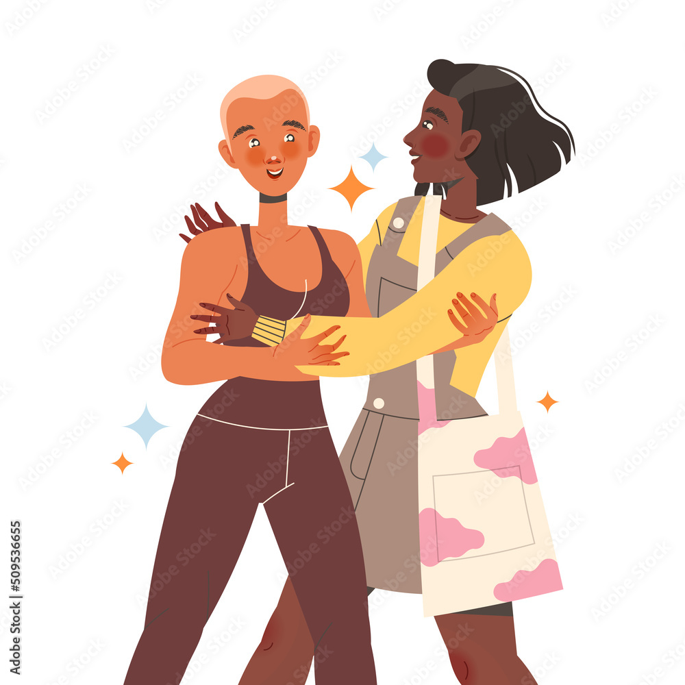 Woman Friend Hugging Meeting Each Other Feeling Joy Vector Illustration Woman Friend Hugging Meeting Each Other Feeling Joy Vector Illustration