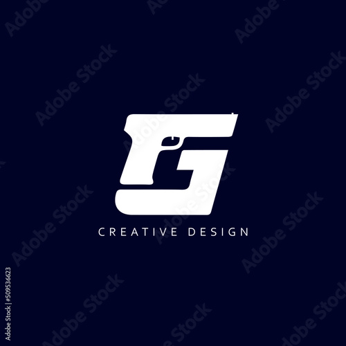 G Gun Logo Design, Creative Minimal Letter G Gun Logo Icon, Gun attached in letter G