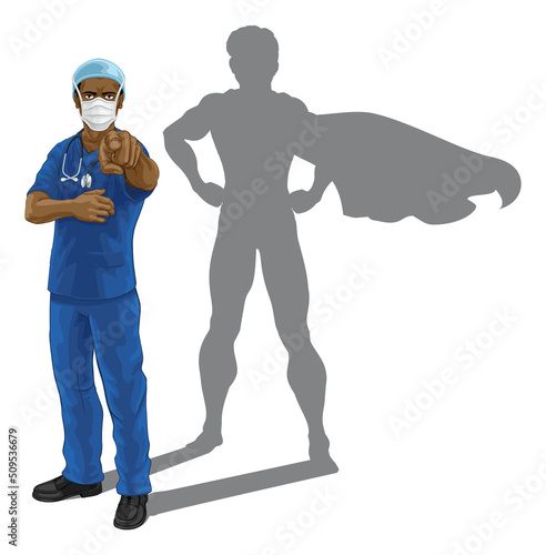 Superhero Nurse Doctor with Super Hero Shadow