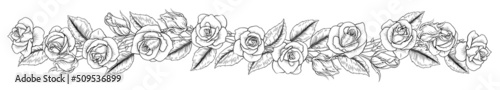 Roses Rose Flowers Design in Vintage Woodcut Style