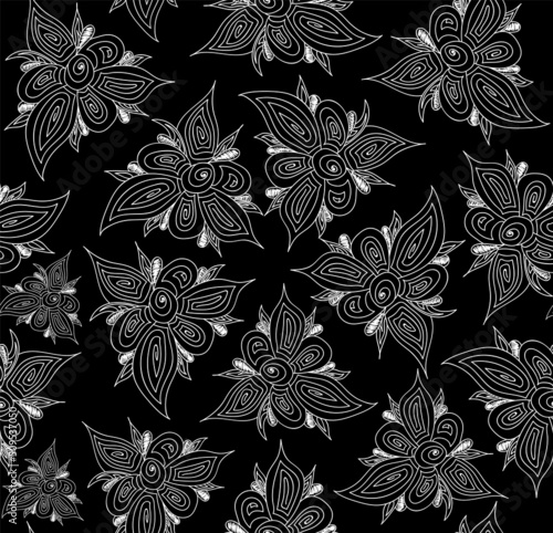 Fotótapéta Decorative vector seamless pattern with hand drawn ornamental flowers