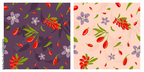 goji berries blossom seamless pattern
