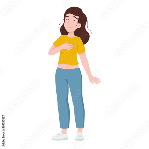 Woman takes a deep breath. Health and wellbeing concept. 
