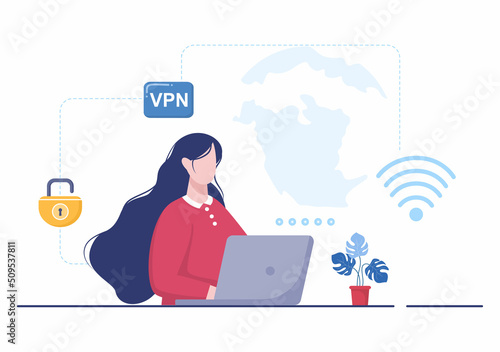 VPN or Virtual Private Network Service Cartoon Vector Illustration to Protect, Cyber Security and Secure his Personal Data in Smartphone or Computer