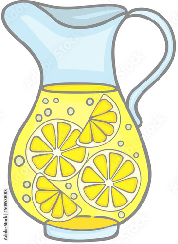 Refreshing lemonade in glass pitcher