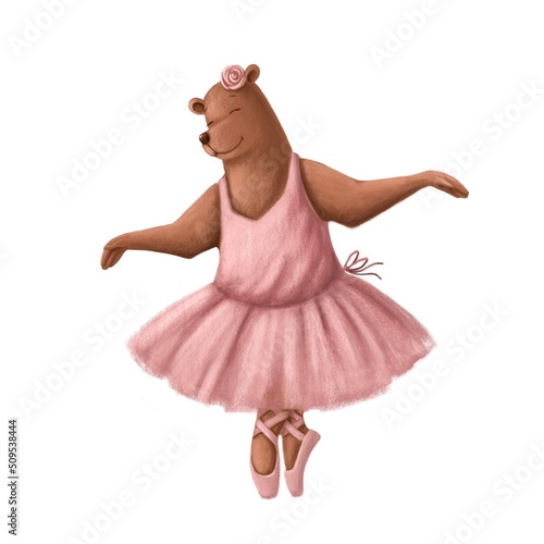 bear ballerina funny cartoon character, watercolor style illustration, ballet clipart