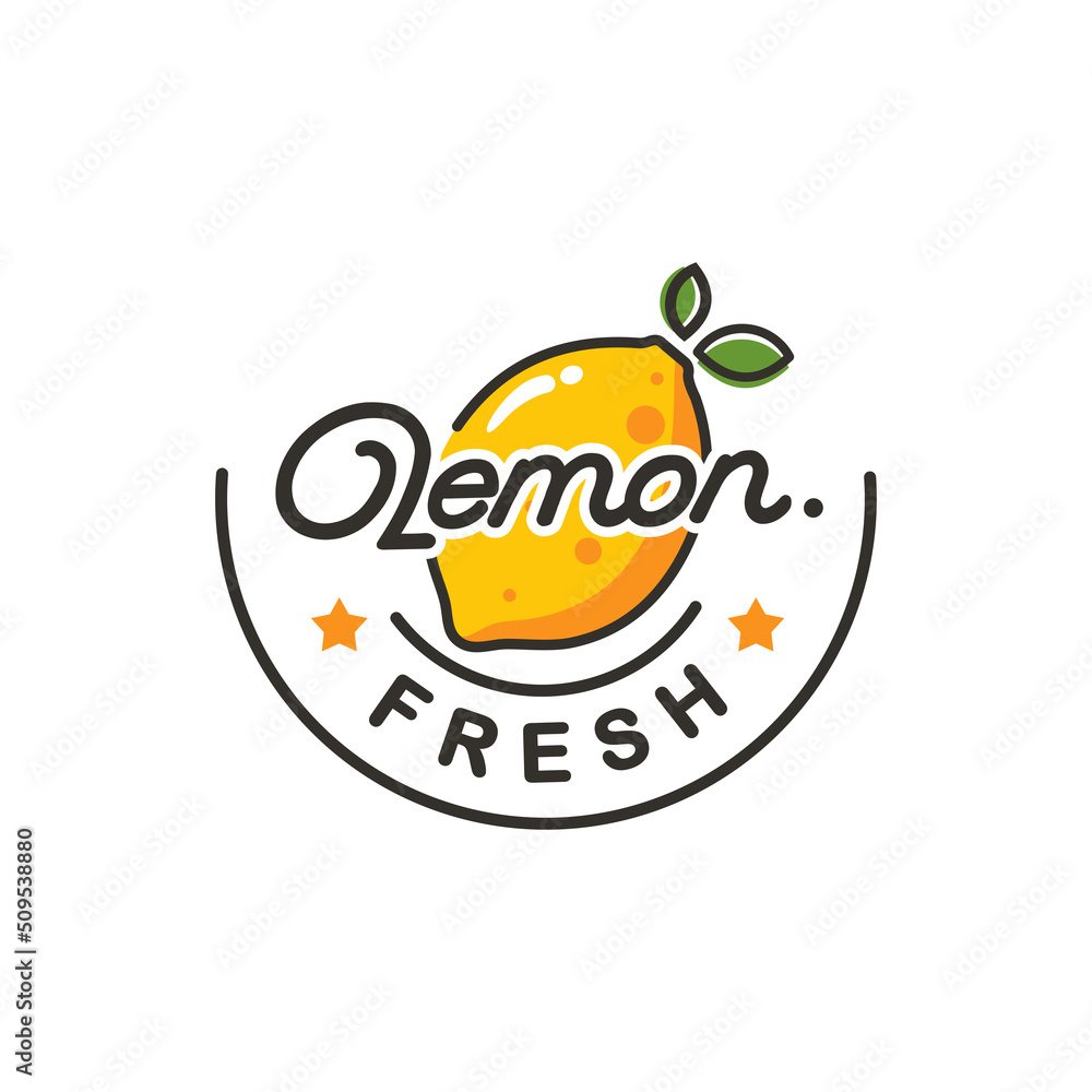 Lemon fruit logo. Round linear logo of lemon slice on white background Lemon fruit logo. Round linear logo of lemon slice on white background