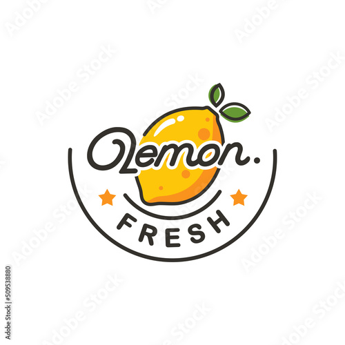 Lemon fruit logo. Round linear logo of lemon slice on white background