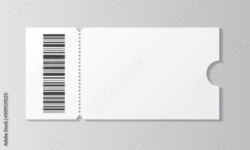 Blank ticket with barcode isolated. Template for concert, movie, theater and boarding tickets, lottery and discount coupon