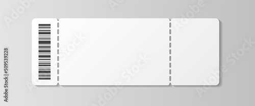 Blank ticket with barcode isolated. Template for concert, movie, theater and boarding tickets, lottery and discount coupon