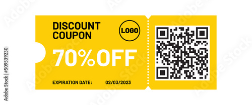Yellow discount coupon. Discount offer template. Special price voucher