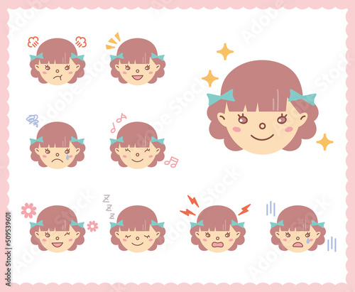 女性の喜怒哀楽の感情　顔アイコン　セット97