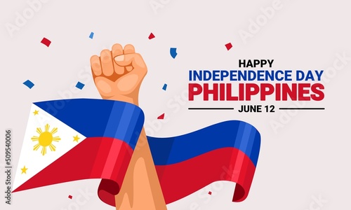 Philippines independence day greeting card, design element waving flag as symbol of independence, vector illustration.