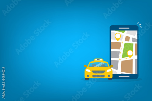 Taxi online service on mobile application with yellow taxicab and location. Get a taxi. Concept for order taxi service.	