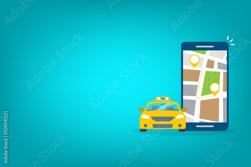 Taxi online service on mobile application with yellow taxicab and location. Get a taxi. Concept for order taxi service.	