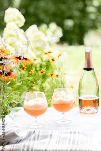 Champagne Floats with Sherbet Ice Cream on a Summer Patio