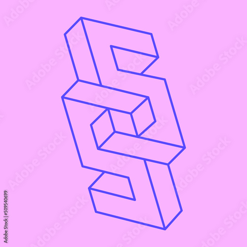 Optical illusion shapes, unreal geometric object vector. Optical art Logo. Impossible figure. Sacred geometry. 