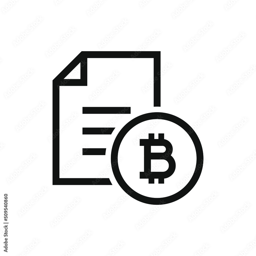 Bitcoin sign and paper. Financial agreement, tax form, payment receipt icon line style isolated on white background. Vector illustration Bitcoin sign and paper. Financial agreement, tax form, payment receipt icon line style isolated on white background. Vector illustration