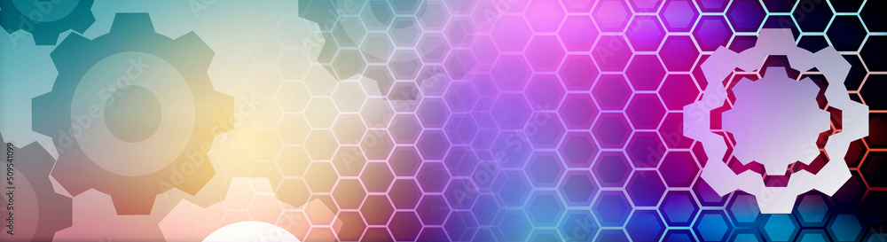 Abstract Technology hexagon cogs design background. Digital futuristic, background blue and red Abstract Technology hexagon cogs design background. Digital futuristic, background blue and red