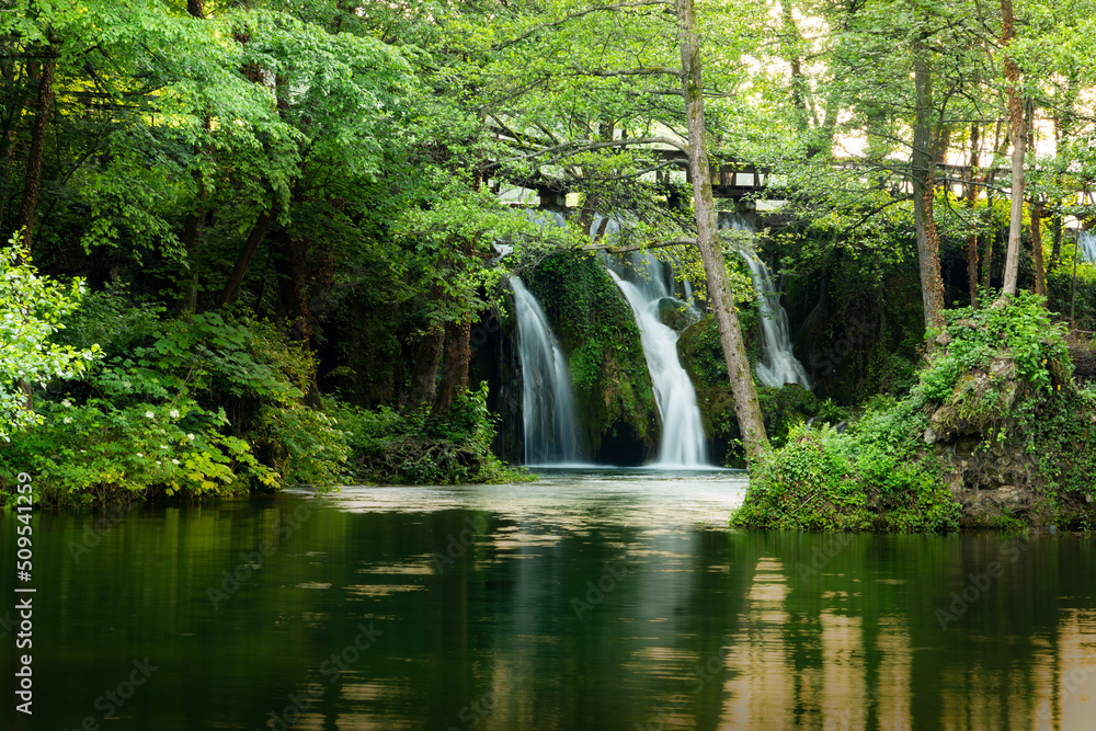Landscape with waterfalls on Pliva river near Jajce city. Bosnia and Herzegovina. Landscape with waterfalls on Pliva river near Jajce city. Bosnia and Herzegovina.