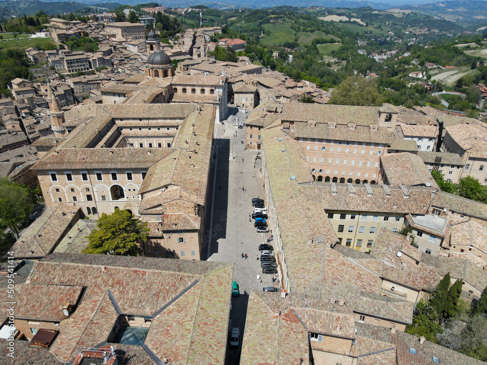 Drone view at Urbino on Italy