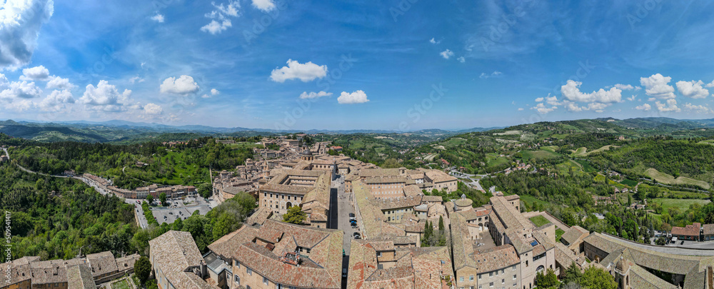 Drone view at Urbino on Italy