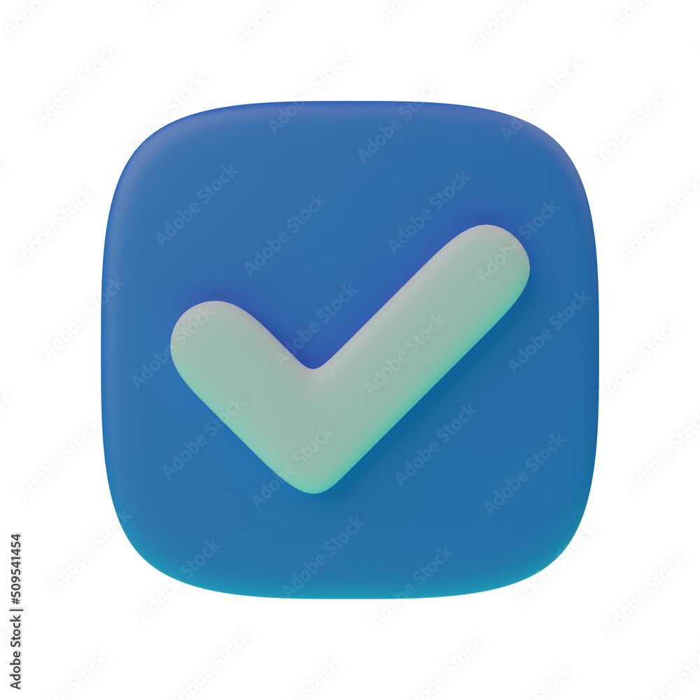 Checkmark or approved or verified icon or symbol isolated in white background. 3D Illustration Checkmark or approved or verified icon or symbol isolated in white background. 3D Illustration