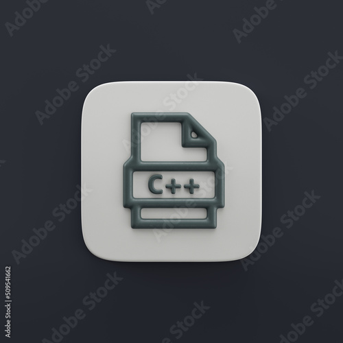 c plus plus file 3d icon, outilne file type icon in grey color on a button shape, 3d rendering