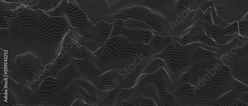 Monochrome sound line waves abstract background . Distorted line shapes on a black background.