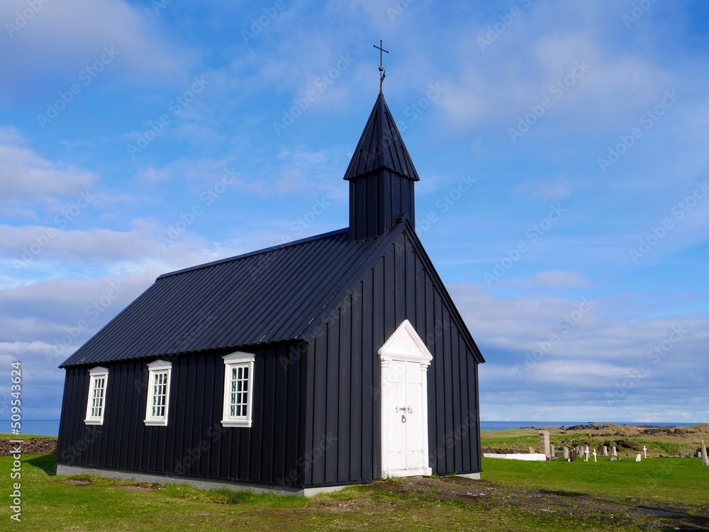 Black church in Budir, Budakirkja. Snaefellsnes Peninsula, Iceland.