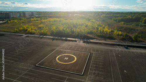Helicopters landing area. Aerial view of helipad sign. Landing zone for helicopters. photo