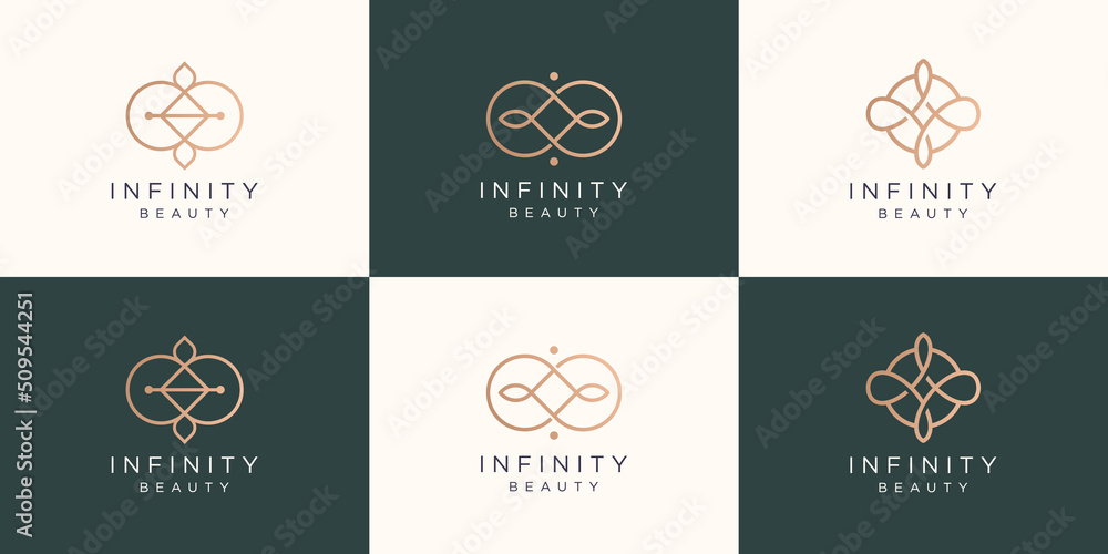 set of infinity and beauty logo. creative minimalist beauty logo set design, logo for cosmetic, fashion, feminine infinity. set of infinity and beauty logo. creative minimalist beauty logo set design, logo for cosmetic, fashion, feminine infinity.