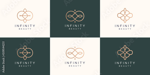 set of infinity and beauty logo. creative minimalist  beauty logo set design, logo for cosmetic, fashion, feminine infinity. © ulhaq_std