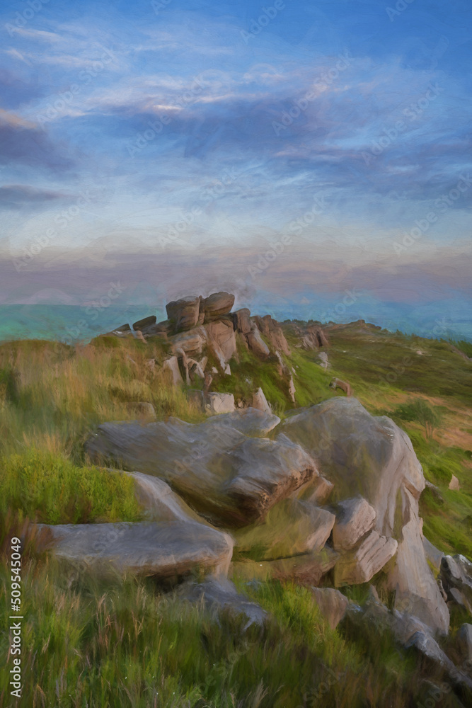 Digital poster of The Roaches at sunset in the Peak District National Park.