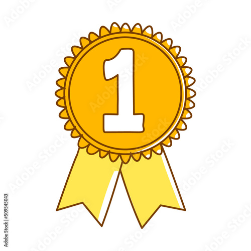 First place prize semi flat color vector object. Full sized item on white. Champion trophy. Golden medal. Competition winner simple cartoon style illustration for web graphic design and animation