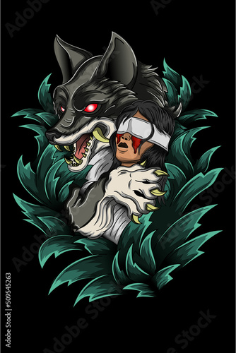 Wolf with woman vector illustration