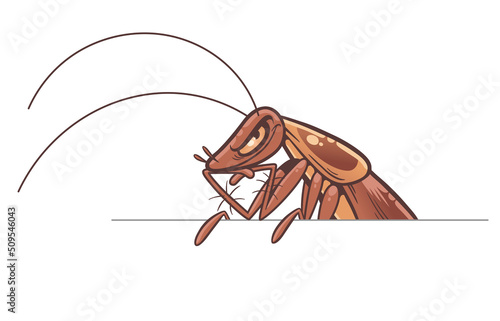 Cartoon cockroach looking from behind a white sheet. Can be used as design element.