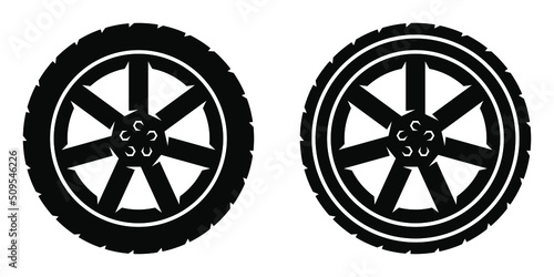 Two black vector tires with disks and bolts