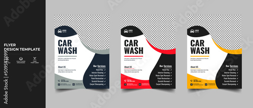 Car wash nd service colorful flyer template design. Car cleaning Service flyer poster. Rent business flyer template