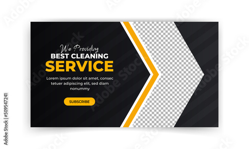 Editable cleaning service youtube video thumbnail design, Home and hotel cleaning social media post banner. Home Cleaning social media post banner. Cleaning service marketing post banner design.