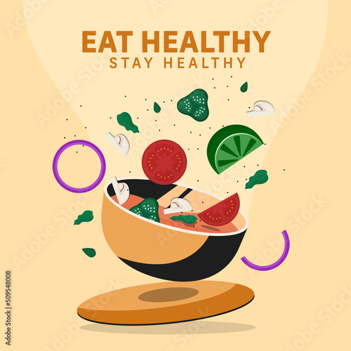 Eat Healthy And Stay Healthy Concept With Vegan Foods In Bowl Against Pastel Orange Background.