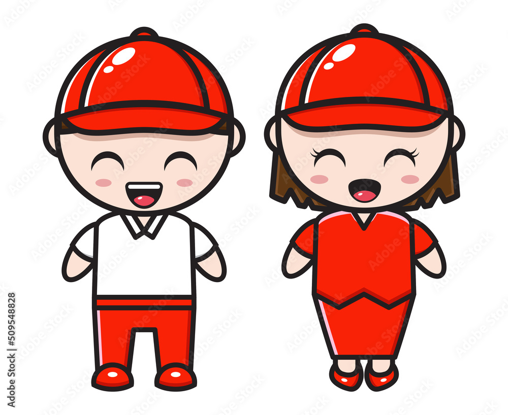 Cute cartoon couple illustration wearing red casual clothes Cute cartoon couple illustration wearing red casual clothes